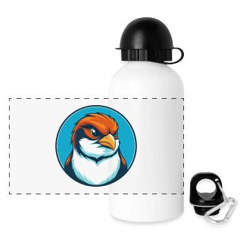 Sparrow süße lustige Kawaii Cartoon Tier Haustier Logo - Panorama Trinkflasche mit Deckel 500 ml - Weiß - Vorne