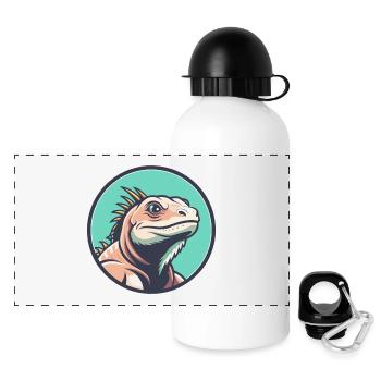 Iguana Kawaii Cartoon Character Animal Pet Face - Panoramic Thermal Bottle with Lid 500 ml - white - Front