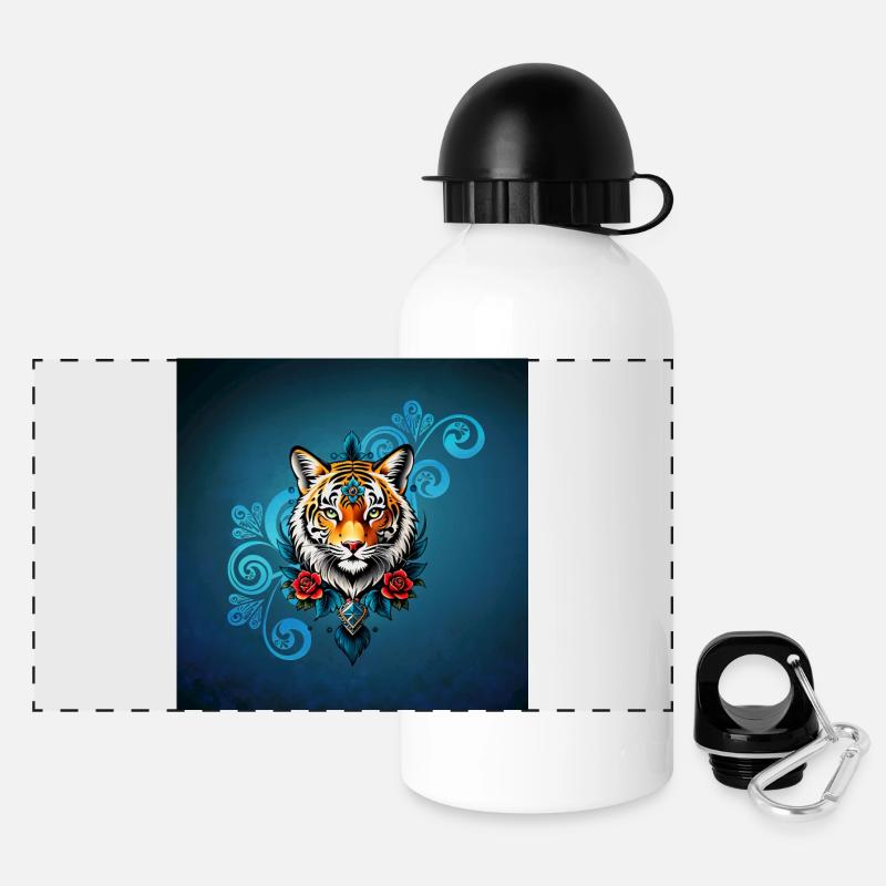 Tiger with floral ornaments - Panoramic Thermal Bottle with Lid 500 ml - white