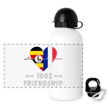 Uganda und Frankreich 100% Freundschaft - Panorama Trinkflasche mit Deckel 500 ml - Weiß - Vorne