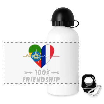 Äthiopien und Frankreich 100% Freundschaft - Panorama Trinkflasche mit Deckel 500 ml - Weiß - Vorne