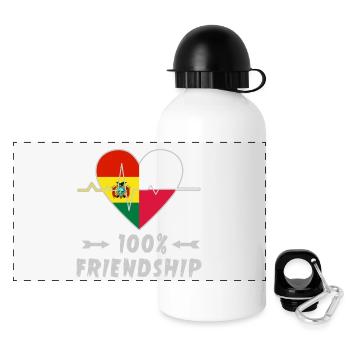 Bolivien und Polen 100% Freundschaft - Panorama Trinkflasche mit Deckel 500 ml - Weiß - Vorne