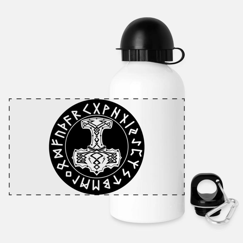 Mjöllnir black rune circle - Panoramic Thermal Bottle with Lid 500 ml - white