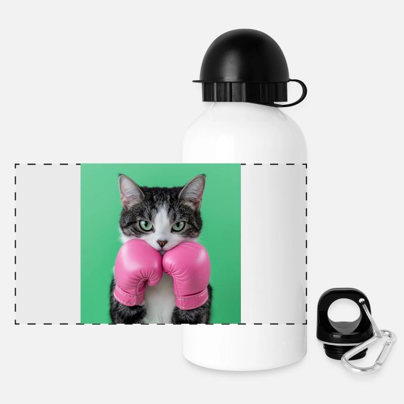 Boxerkatze: Süß mit Punch - Panorama Trinkflasche mit Deckel 500 ml - Weiß