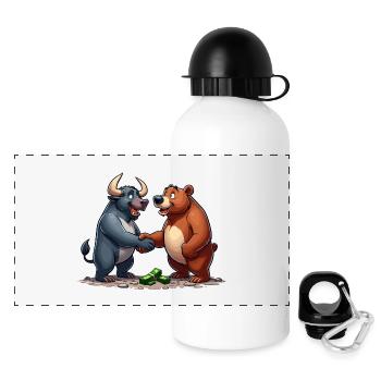 Stock Market Taurus Bear Handshake Profit Gift - Panoramic Thermal Bottle with Lid 500 ml - white - Front