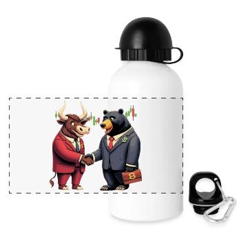Stock Market Taurus Bear Handshake Profit Gift - Panoramic Thermal Bottle with Lid 500 ml - white - Front
