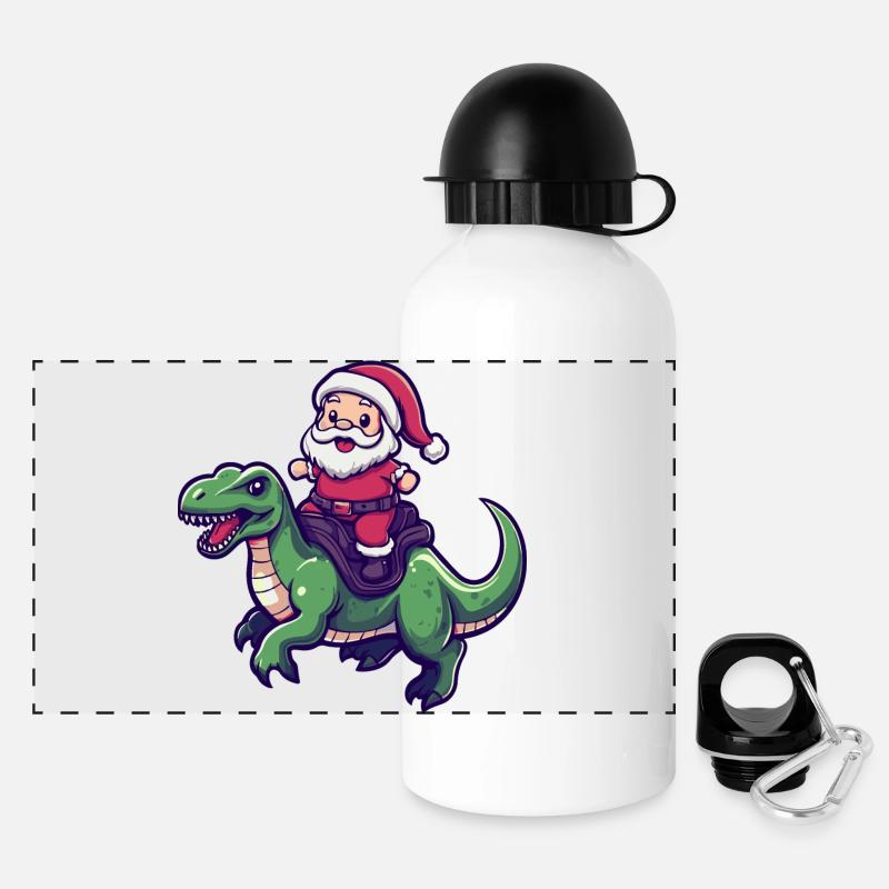 Dinosaurier T-Rex Weihnachtsmann Cartoon - Panorama Trinkflasche mit Deckel 500 ml - Weiß