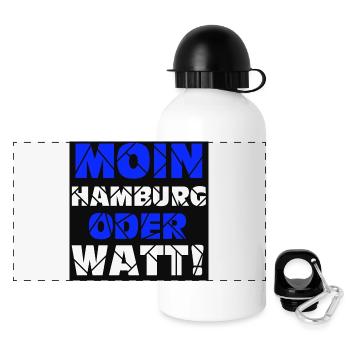 Hamburg , Moin oder watt (25) - Panorama Trinkflasche mit Deckel 500 ml - Weiß - Vorne