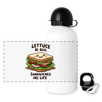 Lettuce Be Real, Sandwiches are Life - Panorama Trinkflasche mit Deckel 500 ml - Weiß - Vorne
