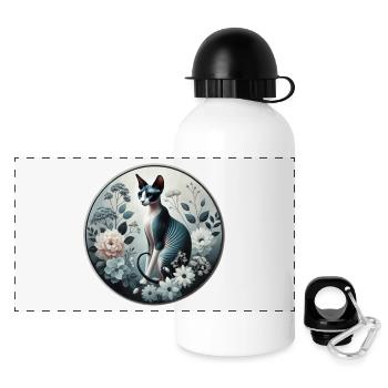 Princesse Sphynx chat parmi les fleurs - Gourde panoramique avec couvercle 500 ml - blanc - Devant