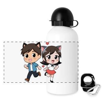 Fantasy Cat Duett für Kinder - Panorama Trinkflasche mit Deckel 500 ml - Weiß - Vorne