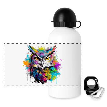 Unsere Eule mit bunten Farbklecksen - Panorama Trinkflasche mit Deckel 500 ml - Weiß - Vorne