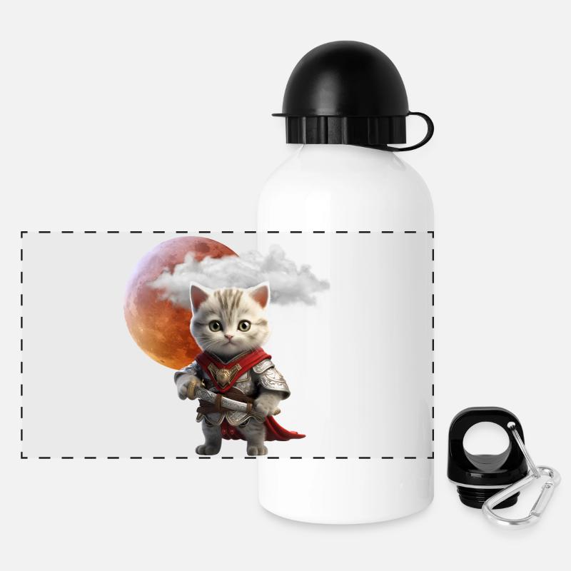 Knight Kitten Under Lunar Moon - Panoramic Thermal Bottle with Lid 500 ml - white