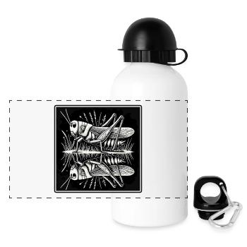 Spiegelbild der Natur – Heuschrecke in Symmetrie - Panorama Trinkflasche mit Deckel 500 ml - Weiß - Vorne