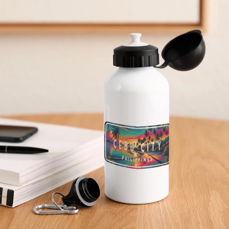 Cebu City – Tropical Retro Schild Panorama Trinkflasche mit Deckel 500 ml