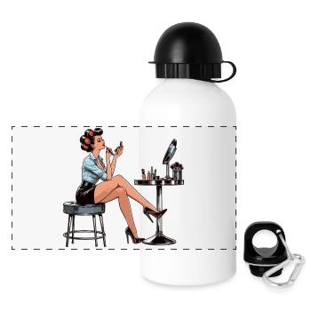 Woman Rockabilly Make Up Make Up Retro Gift - Panoramic Thermal Bottle with Lid 500 ml - white - Front