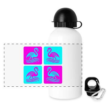 Flamant rose Vagues Pop Art - Gourde panoramique avec couvercle 500 ml - blanc - Devant