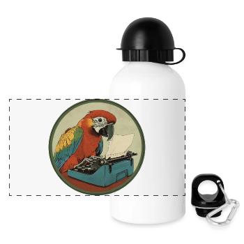 Parrot with typewriter – Feather-light and creative - Panoramic Thermal Bottle with Lid 500 ml - white - Front