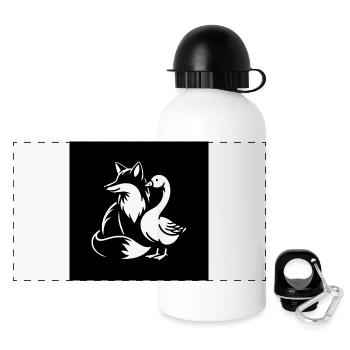 Fuchs und Gans in Freundschaft - Panorama Trinkflasche mit Deckel 500 ml - Weiß - Vorne