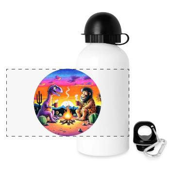 Prehistoric Campfire Encounter Illustration - Panoramic Thermal Bottle with Lid 500 ml - white - Front