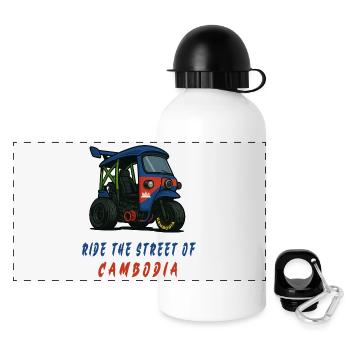Cambodia Tuk-Tuk Racing - Panoramic Thermal Bottle with Lid 500 ml - white - Front