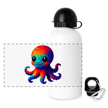 WPAP Polygon Kawaii Stil Tintenfisch Tiere - Panorama Trinkflasche mit Deckel 500 ml - Weiß - Vorne