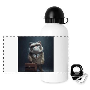 Bürokatze im Regen - Panorama Trinkflasche mit Deckel 500 ml - Weiß - Vorne