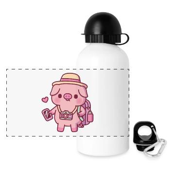 Mignon petit cochon Voyage de vacances - Gourde panoramique avec couvercle 500 ml - blanc - Devant