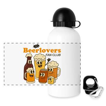 Beer Lover Caricature Design - Panoramic Thermal Bottle with Lid 500 ml - white - Front