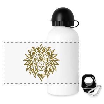 Kraftvoller Löwenkopf Tribal Design - Panorama Trinkflasche mit Deckel 500 ml - Weiß - Vorne