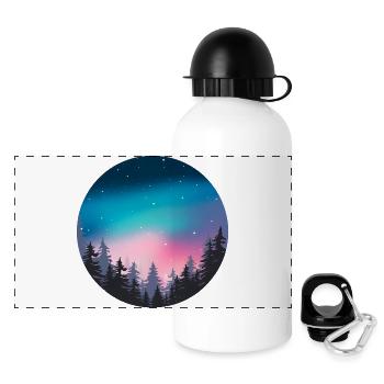 Nachthimmel, Aurora, Waldlandschaft - Panorama Trinkflasche mit Deckel 500 ml - Weiß - Vorne