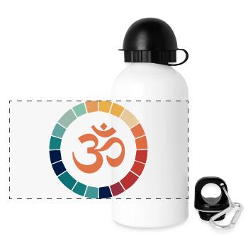 Om Symbol mit Farbkreis – Yoga & Meditation - Panorama Trinkflasche mit Deckel 500 ml - Weiß - Vorne