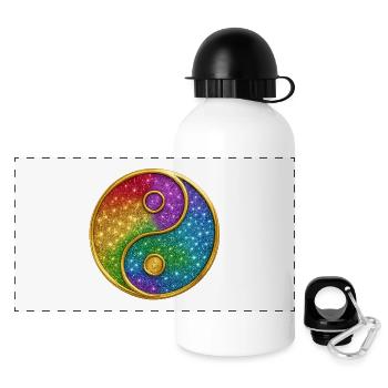 Arc-en-ciel yin-yang avec des étoiles scintillantes - Gourde panoramique avec couvercle 500 ml - blanc - Devant