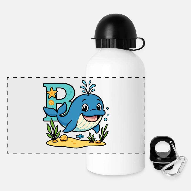B für... Wal! Niedliches Alphabet-Design - Panorama Trinkflasche mit Deckel 500 ml - Weiß
