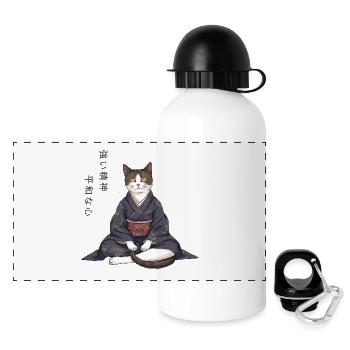 Chat d'anime moderne en kimono – Méditation zen - Gourde panoramique avec couvercle 500 ml - blanc - Devant
