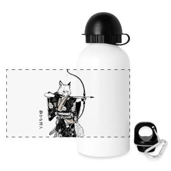 Renard samouraï avec arc – Art japonais Ukiyo-e - Gourde panoramique avec couvercle 500 ml - blanc - Devant