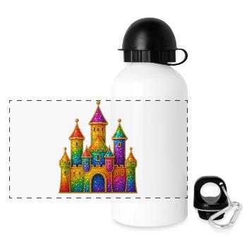 Regenbogen-Glitzer-Schloss-Design - Panorama Trinkflasche mit Deckel 500 ml - Weiß - Vorne