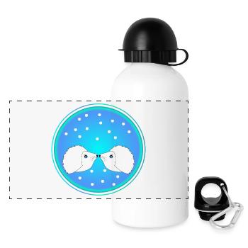 Igel Paar Winter Schnee - Panorama Trinkflasche mit Deckel 500 ml - Weiß - Vorne