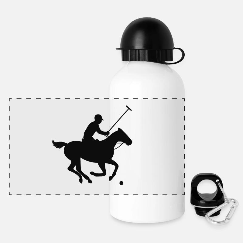 Galloping Jockey Silhouette Design - Panoramic Thermal Bottle with Lid 500 ml - white