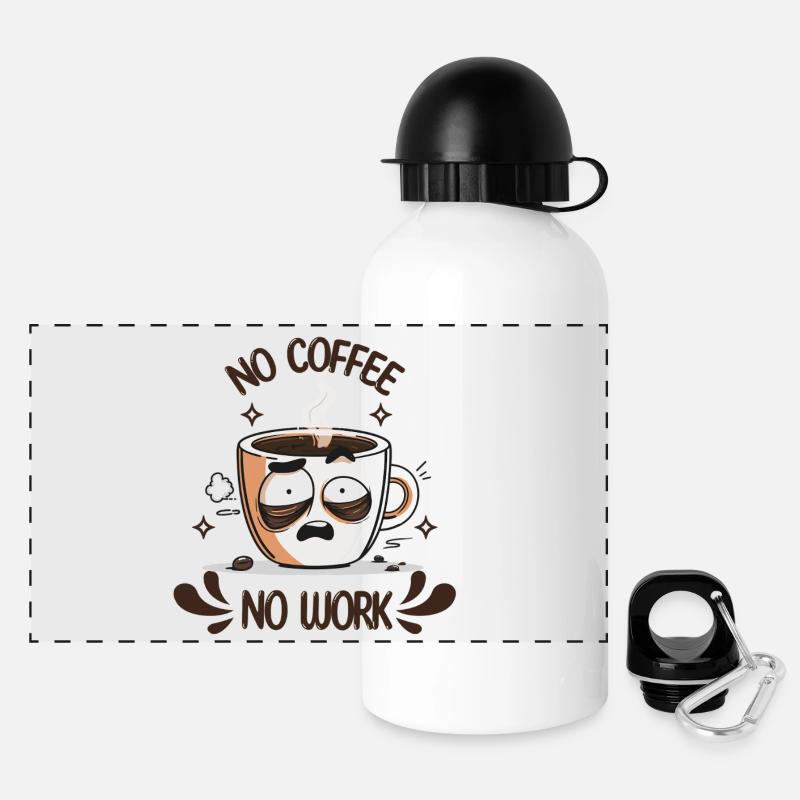 Coffee T-Shirt – No Coffee No Work - Panoramic Thermal Bottle with Lid 500 ml - white