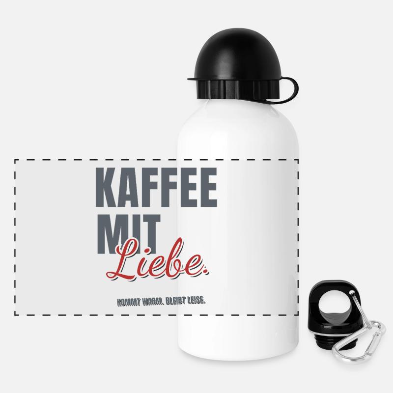 COFFEE WITH love. COMES WARM. STAY QUIET. (bright) - Panoramic Thermal Bottle with Lid 500 ml - white