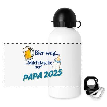 Papa 2025 – Bier weg, Milchflasche her! - Panorama Trinkflasche mit Deckel 500 ml - Weiß - Vorne