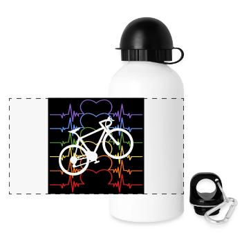 HEARTBEAT CYCLISTE VÉLO ARC-EN-CIEL COULEURS - Gourde panoramique avec couvercle 500 ml - blanc - Devant