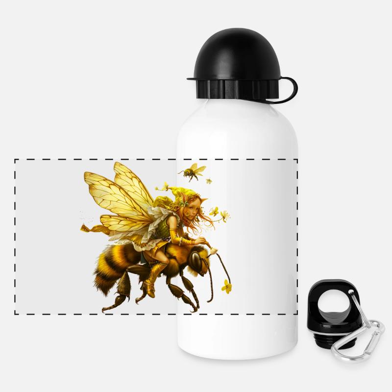 Goldene Feenwesen auf Biene - Panorama Trinkflasche mit Deckel 500 ml - Weiß