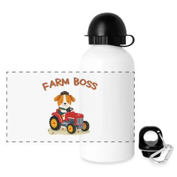 Cartoon Dog on Tractor – Farm Leader Design - Panoramic Thermal Bottle with Lid 500 ml - white - Front