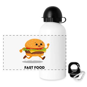 Fast Food Running Burger – Funny Cartoon - Panoramic Thermal Bottle with Lid 500 ml - white - Front