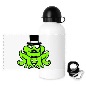 Mr Frosch Sir Herr reich Monokel Brille Zylinder - Panorama Trinkflasche mit Deckel 500 ml - Weiß - Vorne