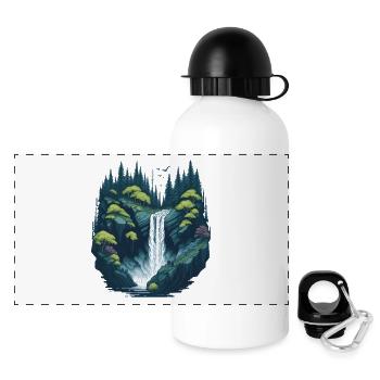 Leuchtender Waldwasserfall - Panorama Trinkflasche mit Deckel 500 ml - Weiß - Vorne