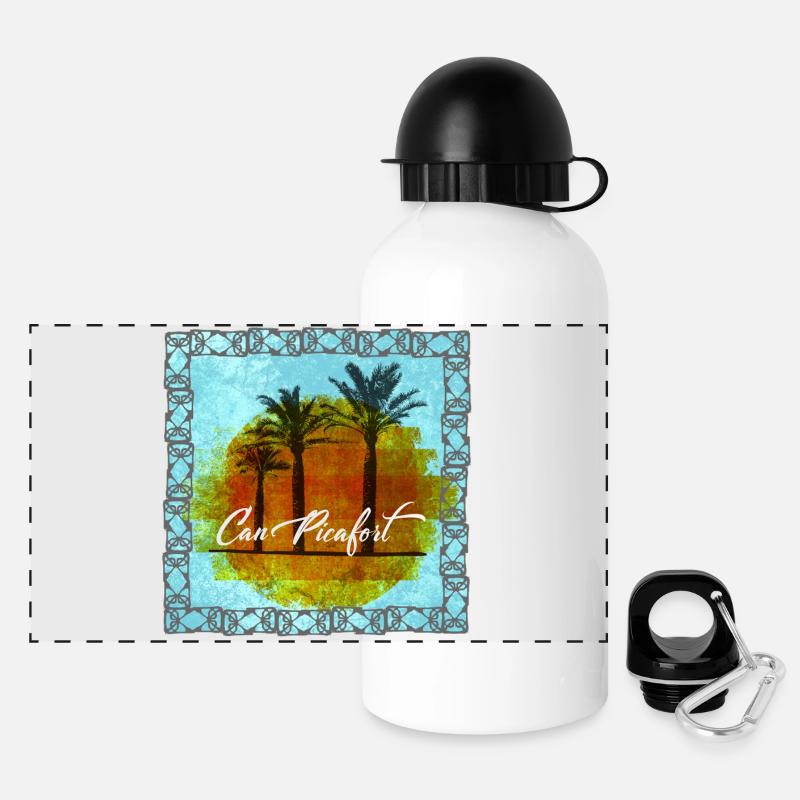 Can Picafort Palm Trees Sunset - Panoramic Thermal Bottle with Lid 500 ml - white