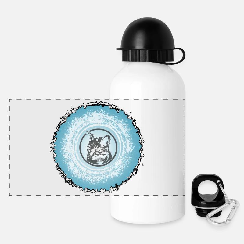 Cat Circle Blue Silhouette - Panoramic Thermal Bottle with Lid 500 ml - white